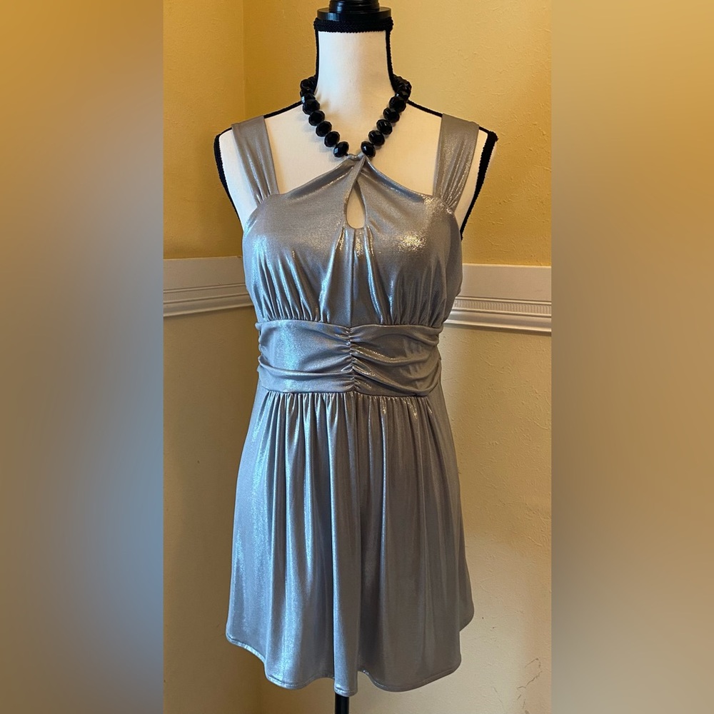 GABRIELLA ROSSI Dress/ Tunic; Large; Silver w/ Black Beaded Necklace; NWOT.